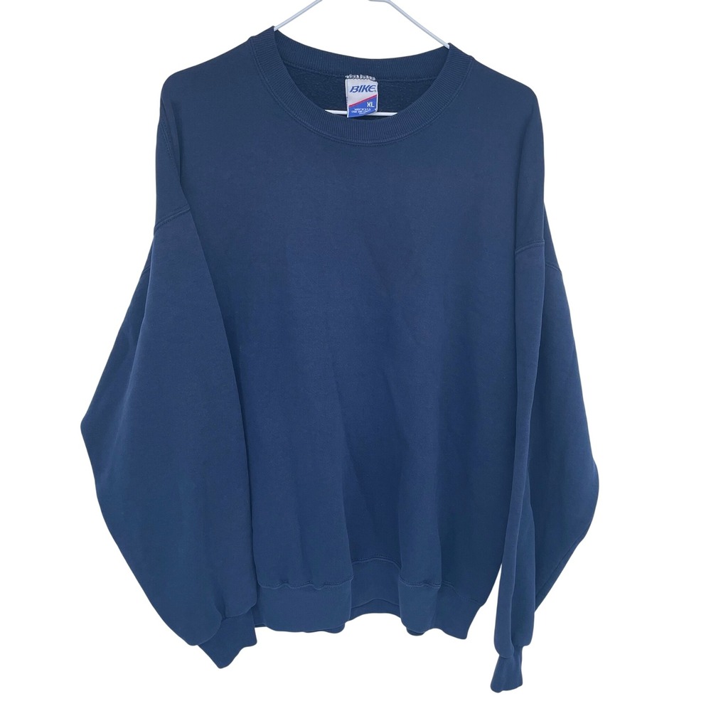 Vintage 90s Bike Crewneck Sweatshirt XL Blue Blank Athletic Pullover Made in USA